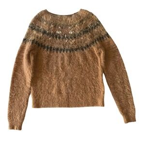 Primark Jeweled Fair Isle Sweater Tan Fuzzy Knit Long Sleeve Pullover M